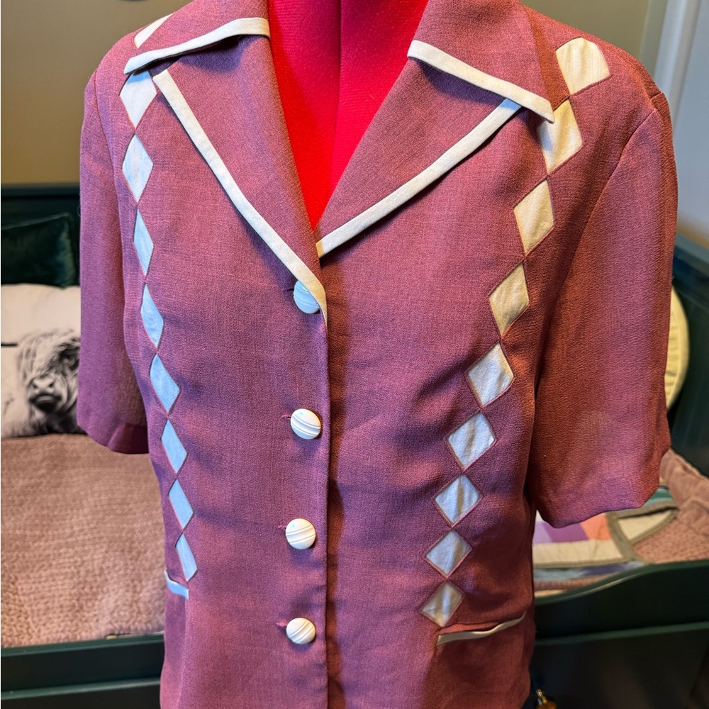 Vintage Pink and White Button-Up Blouse